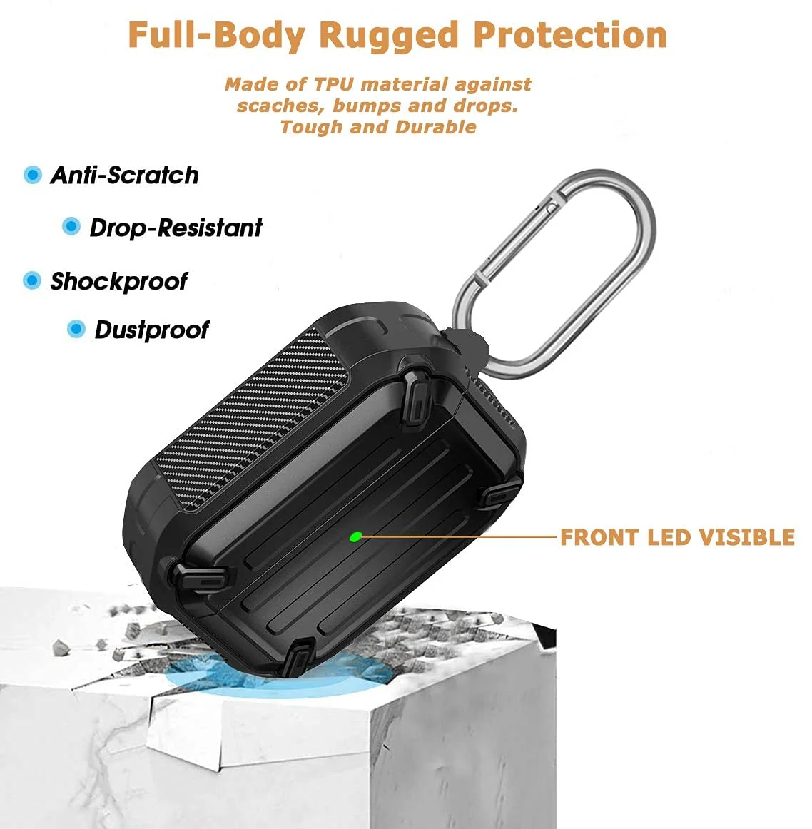 DL3 Mobilak Compatible with AirPods Pro 2 Case Cover Rugged Armor Hard Shell Shockproof For Apple Airpod Pro 2nd 2022 Protective Case Replacement Support Wireless Charging Keychain Lanyard - Black