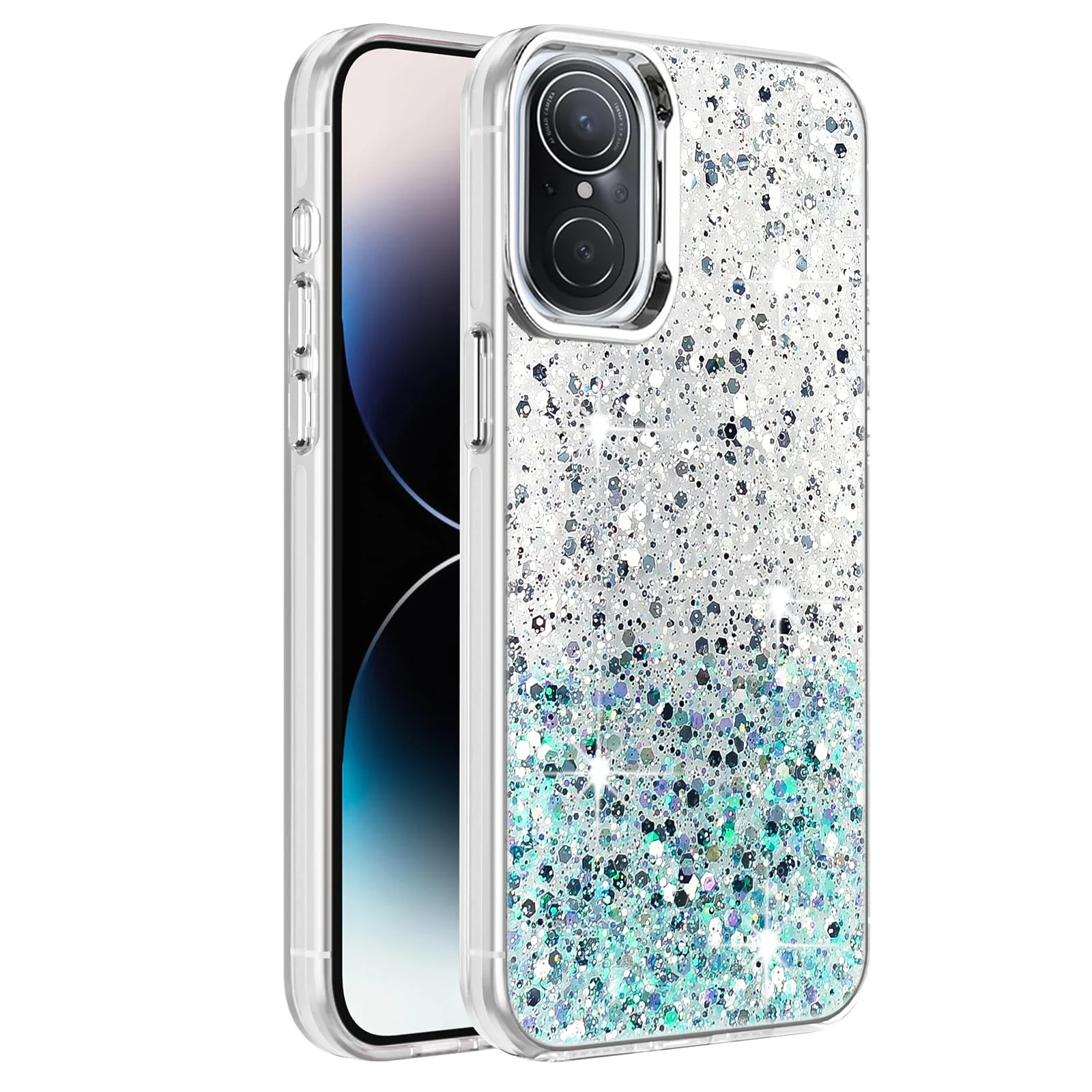 DL3 Mobilak Glitter Protective Case for Huawei Nova 9 SE / Honor 50 SE, Supports wireless charging, Camera protection, Shock-absorbing protection - White Green
