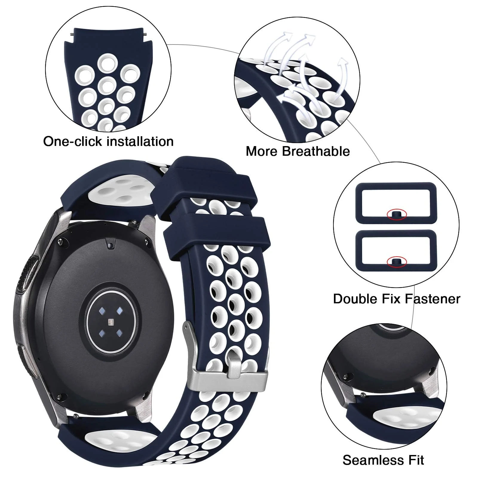 DL3 Mobilak Silicone Sport Band 22MM Xiaomi Redmi Watch 5 Active/5 Lite/Samsung Galaxy Watch 46mm/Watch 3 45mm/Gear S3/Huawei watch (GT6 GT5 GT4 GT3 GT2 GT 46MM)/GT2E/GT5 Pro/GT 6 Pro/Amazfit GTR 3/4 - Blue White