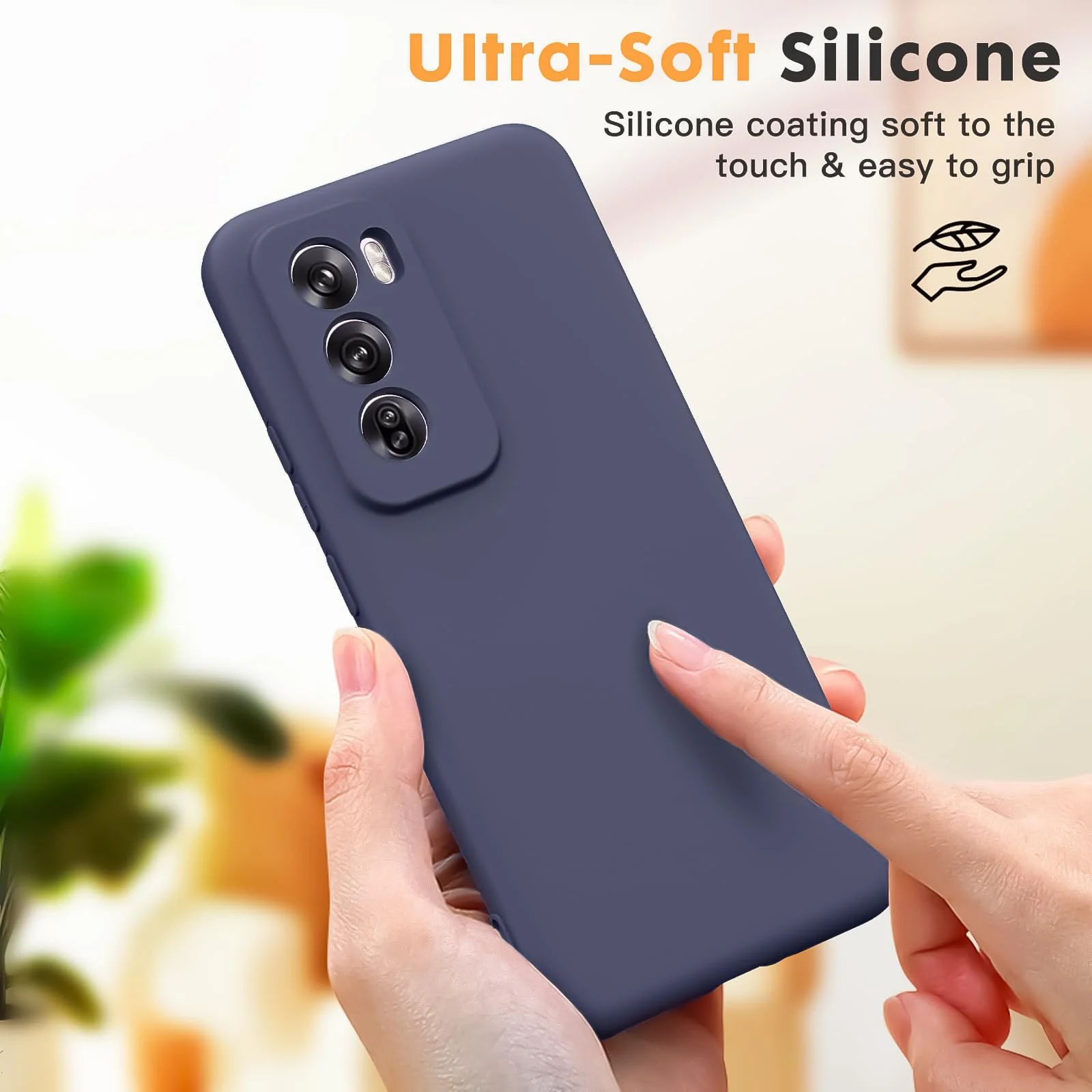 DL3 Mobilak Liquid Silicone Protective Case for OPPO Reno 12 5G with Camera Protection and Microfiber Lining - Dark Blue