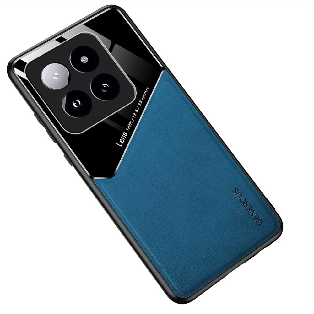 DL3 Mobilak Faux Leather and Plexiglass TPU Case for Xiaomi 14 Pro with Magnetic Car-Mount Support and Shockproof Design - Blue