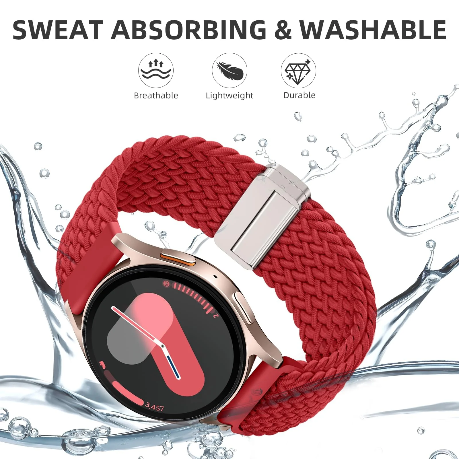 DL3 Mobilak 22mm Magnetic Band for Redmi Watch 5 Active/5 Lite/Samsung Galaxy Watch 3 45mm/Watch 46mm/Gear S3/Huawei watch GT6 GT5 46MM/GT2E/GT6 Pro/GT 5 Pro/Amazfit GTR 4/3, Stretchy Braided Nylon Sport Strap - A-red