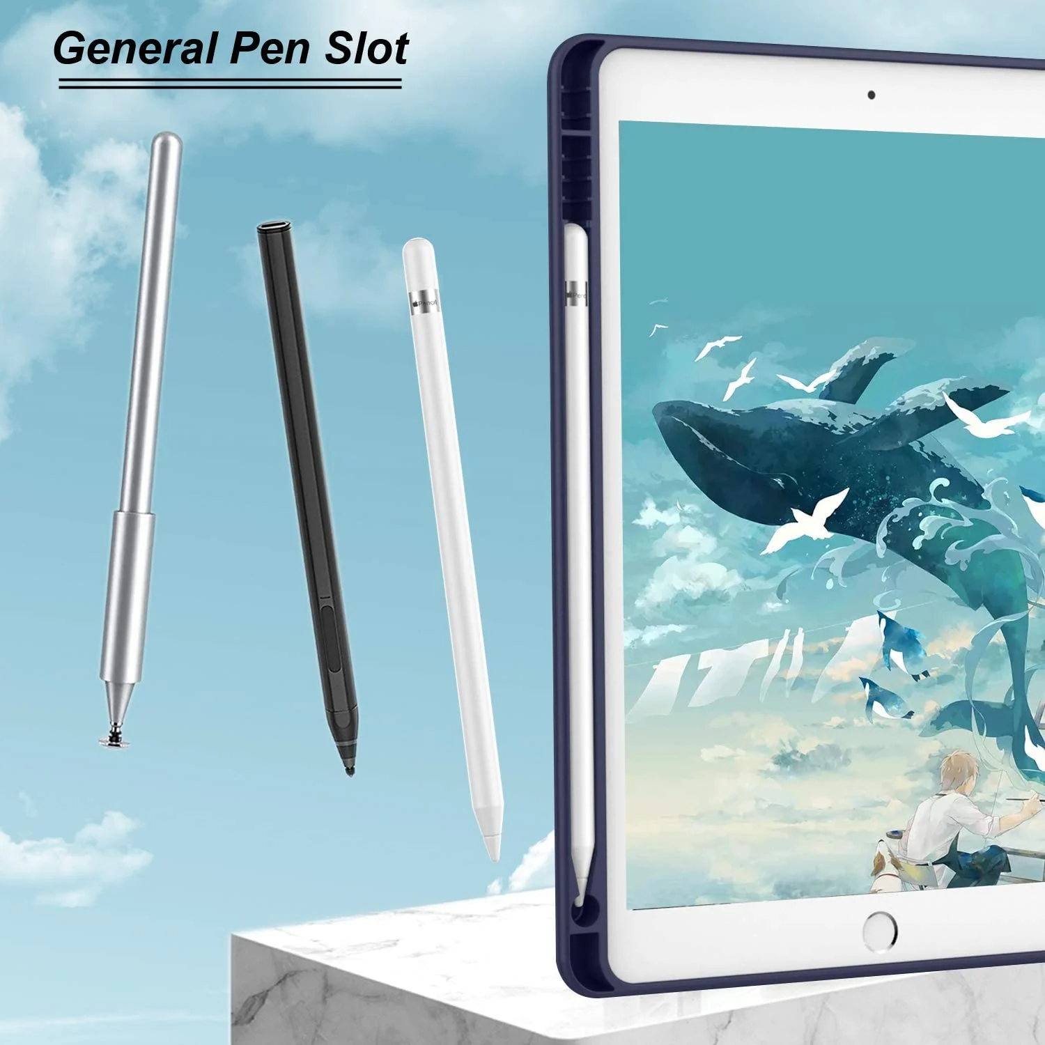 DL3 Mobilak iPad 9th/ 8th/ 7th Generation, Case for iPad 10.2-Inch 2021/2020/ 2019 with Pencil Holder, iPad 7th Gen 2019 Case with Soft Baby Skin Silicone Back, Auto Wake/Sleep Cover - Blue