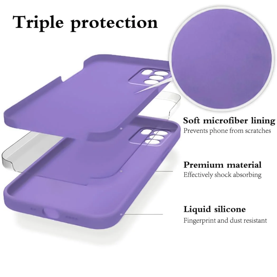 DL3 Mobilak Liquid Silicone Protective Case with Soft Microfiber Lining with Full Camera Protection for OPPO Reno 6 5G - Light Purple