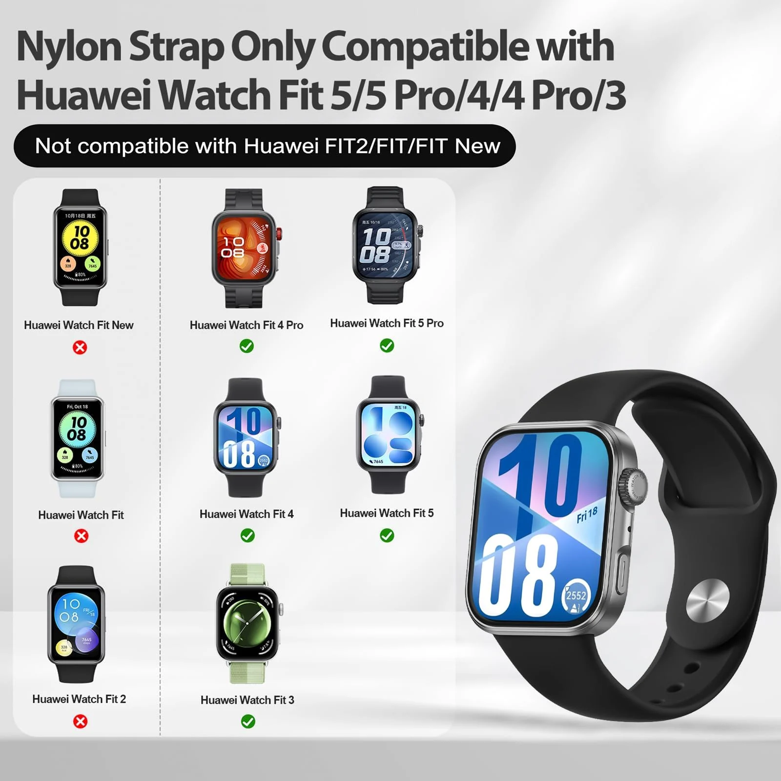 DL3 Mobilak Silicone Strap Compatible with Huawei Watch Fit 3 Strap for Men Women Breathable Soft Replacement Strap Adjustable Waterproof Sports Straps - Black