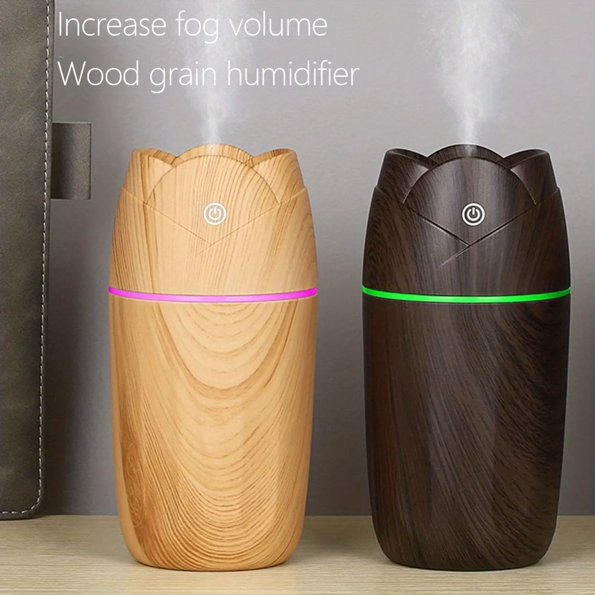 Mobigon Wood Cool Mist Ultrasonic Humidifier for Room Moisture, Aroma Diffuser for Home, 300ml Essential Oil Diffuser with 7 Colorful Night Light, Auto Shut-Off, Home, Office, car - Dark Woody