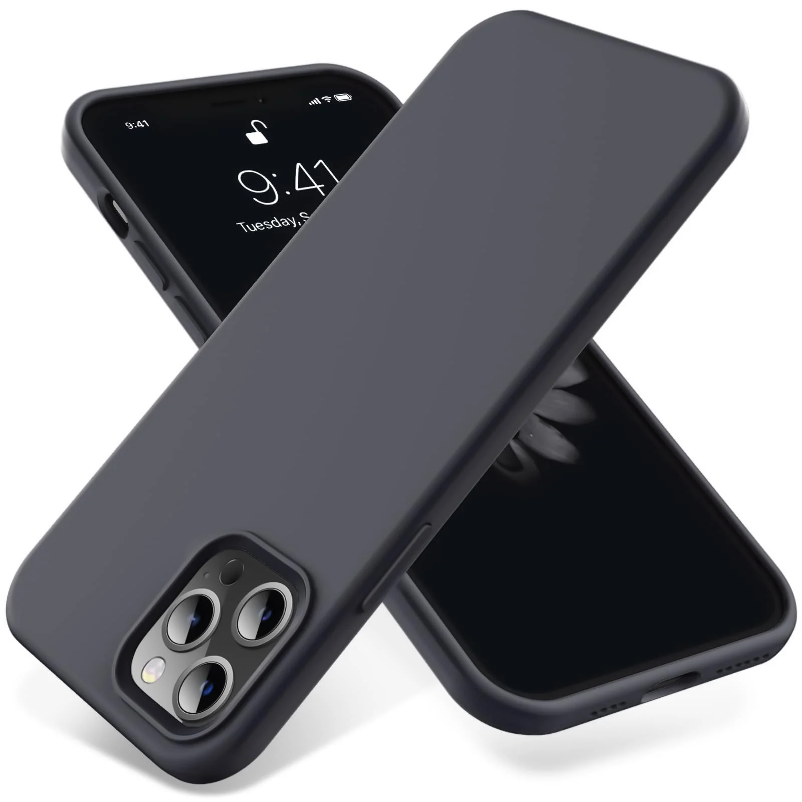 DL3 Mobilak Liquid Silicone Case for iPhone 12 Pro Max (6.7 Inch), Shock-absorbing protection, Scratch-resistant surface, Soft microfiber lining - Dark Gray
