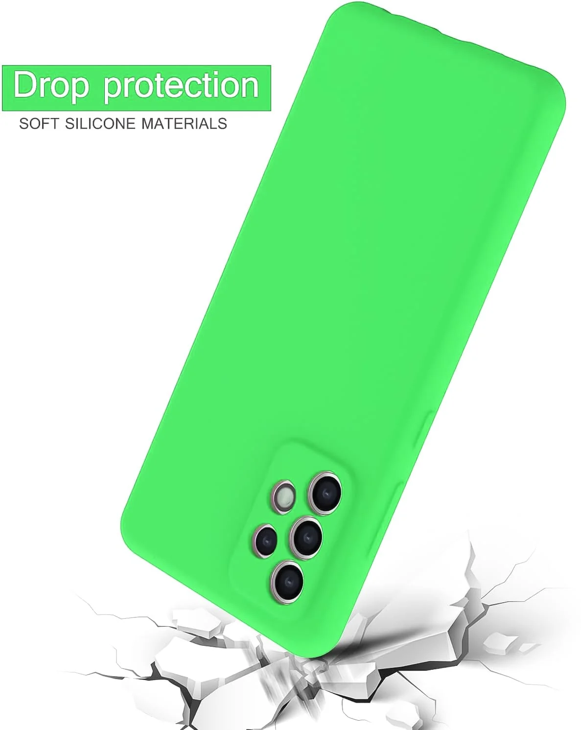 DL3 Mobilak Soft Silicone Protective Case for Samsung Galaxy A72 with Microfiber Lining and Shockproof Design - Neon Green