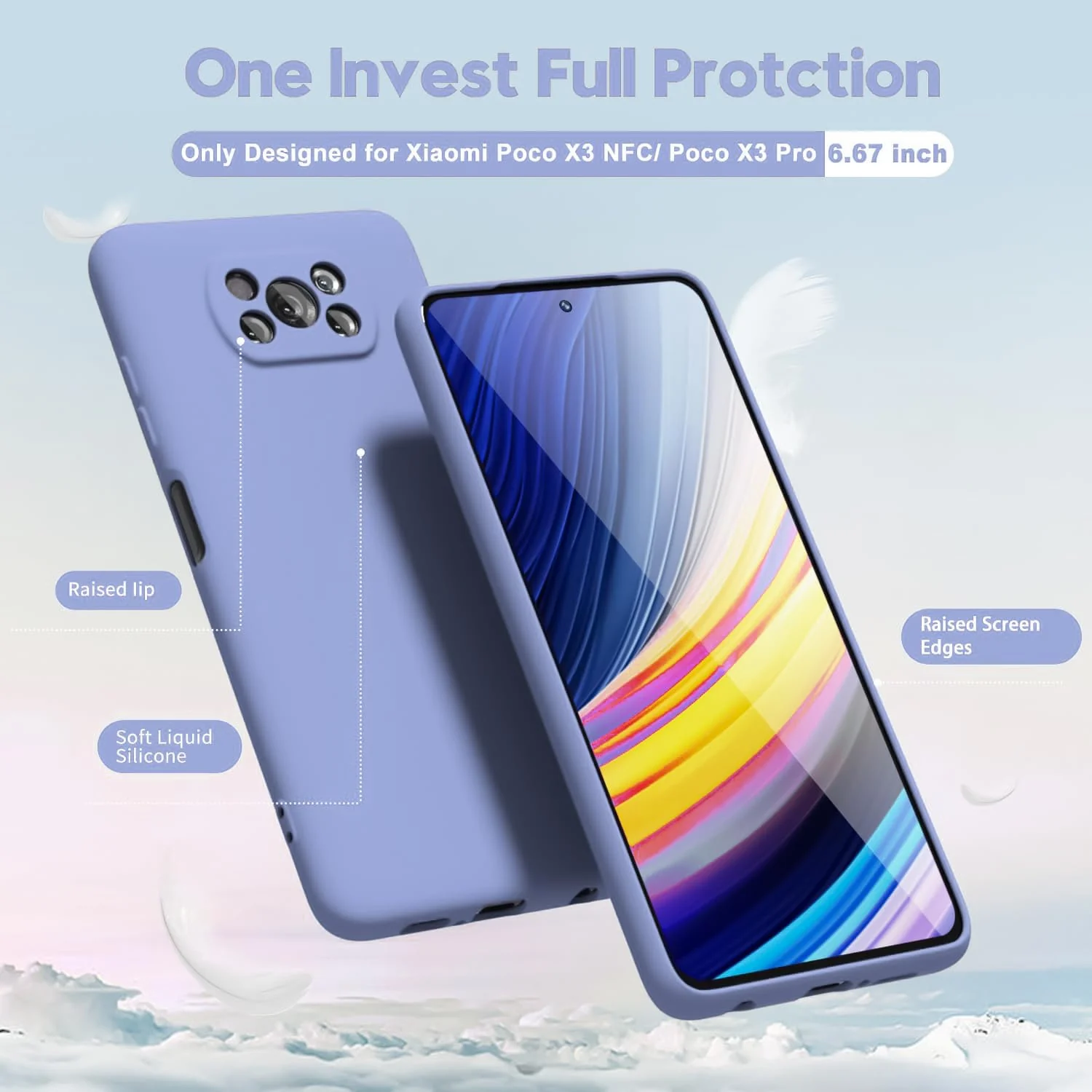 DL3 Mobilak Liquid Silicone Protective Case with Soft Microfiber Lining with Full Camera Protection for Xiaomi Poco X3 Pro / Poco X3 NFC / Poco X3 - Baby Blue