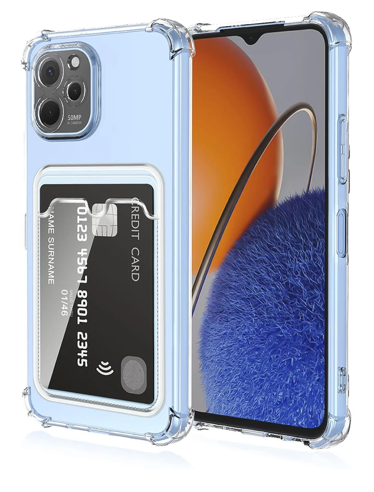 DL3 Mobilak Huawei Nova Y61 Case Clear Card Holder Back Wallet Crystal Transparent Soft TPU Shockproof Bumper Corner Drop Protection Phone Case Cover With Camera Lens Protection - Transparent
