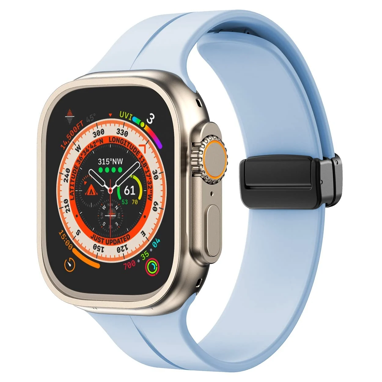 DL3 Mobilak Magnetic Bands for Apple Watch Ultra/Ultra 2 Band 49mm 45mm 44mm 42mm 41mm 40mm 38mm, Soft Sport Silicone Strap for iwatch Series 9/8/7/6/5/4 (Sky Blue, 42mm/44mm/45mm/49mm), unisex-adult - Black