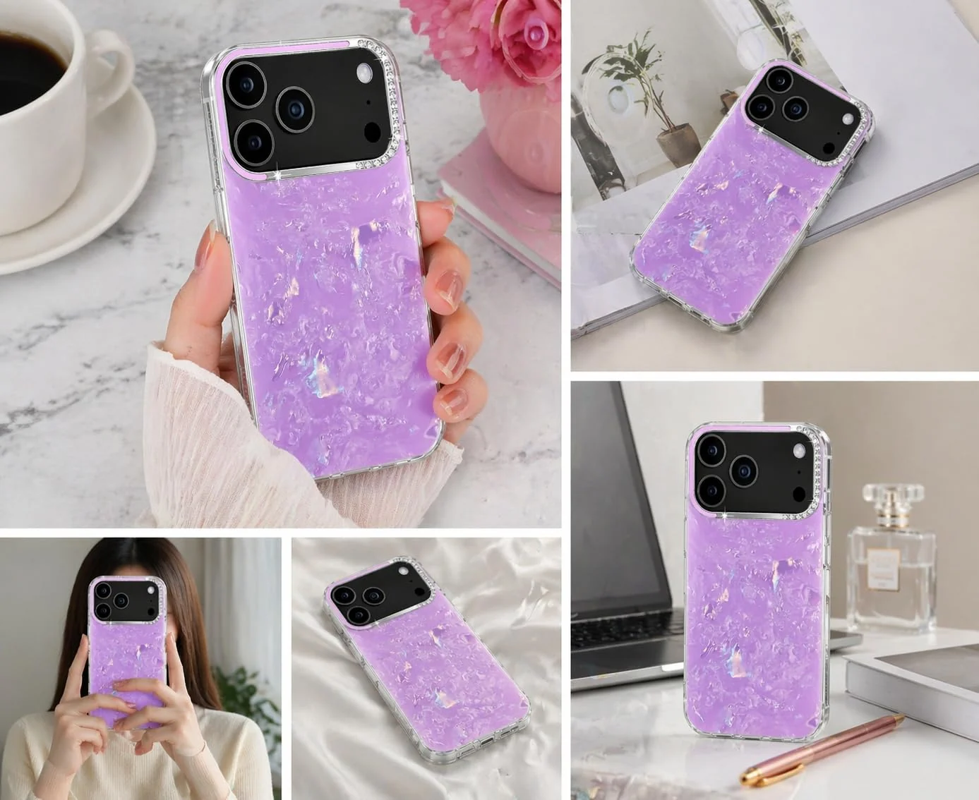 DL3 Mobilak Glitter Rhinestone Protective Case for iPhone 12 Pro with Shockproof Design - Purple