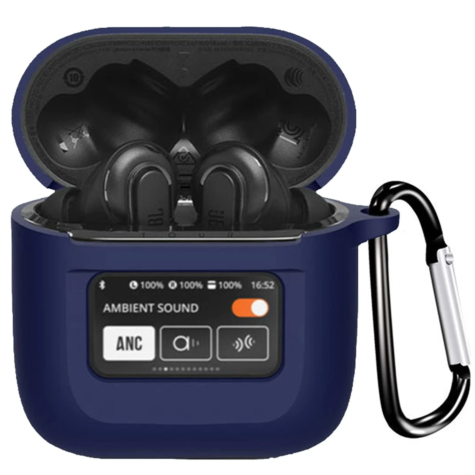 DL3 MOBILAK JBL Tour Pro 2 Earbuds Case Cover, LCD Touch Screen Visible, Anti-Lost Keychain, Soft Silicone Protective Skin with Carabiner - Blue