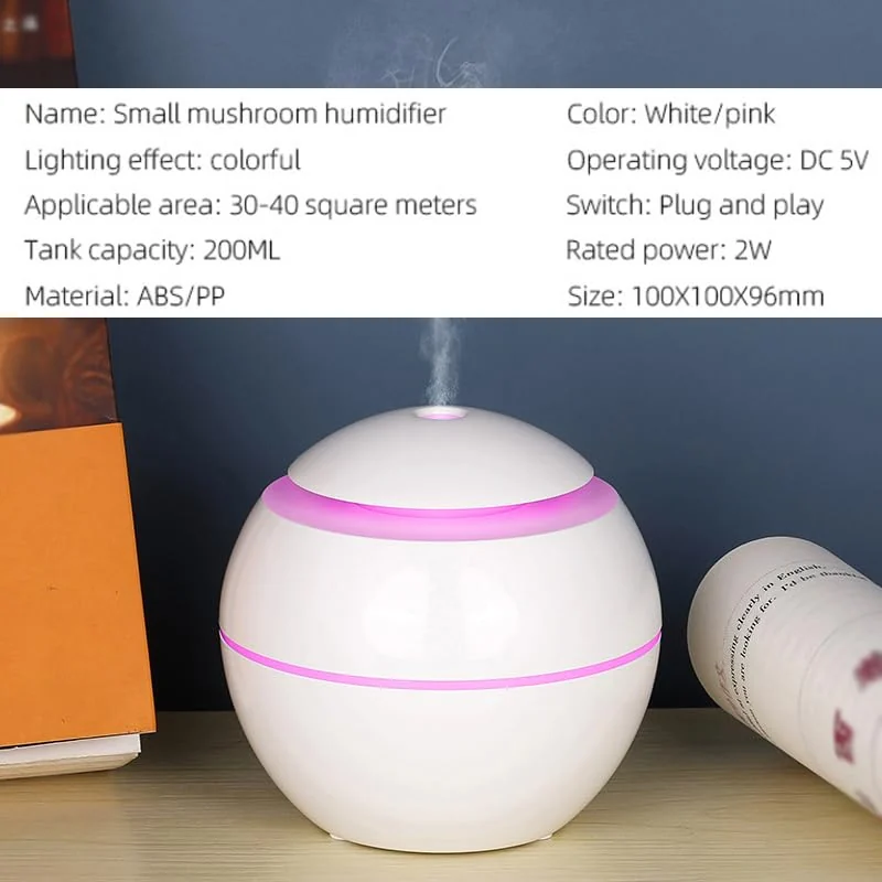 Mobigon Wood Cool Mist Ultrasonic Humidifier for Room Moisture, Aroma Diffuser for Home, 200ml Essential Oil Diffuser with 7 Colorful Night Light, Auto Shut-Off, Home, Office, car - C.White