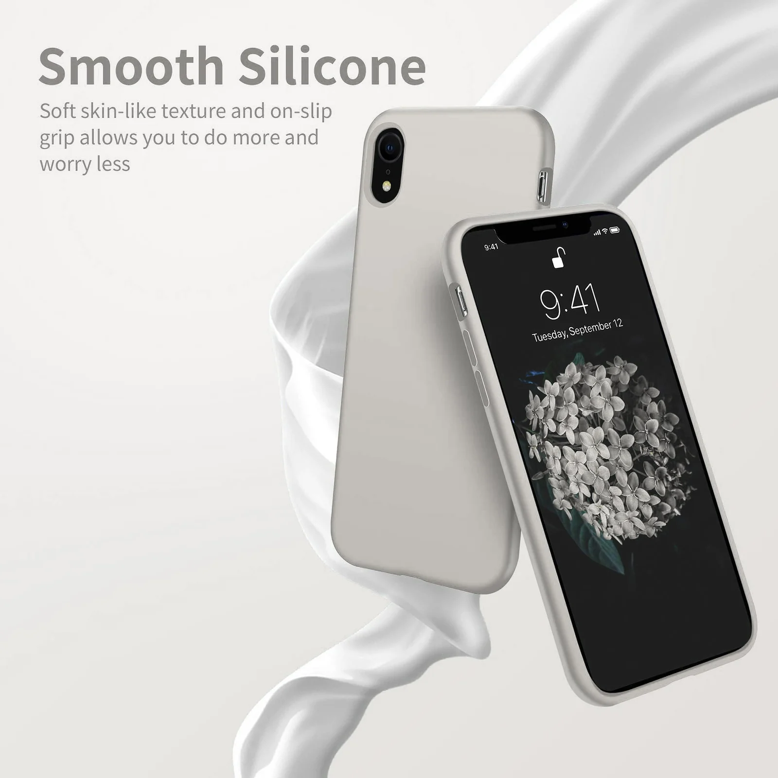 DL3 Mobilak Liquid Silicone Case for iPhone XR, Shock-absorbing protection, Scratch-resistant surface, Soft microfiber lining - Off White 2