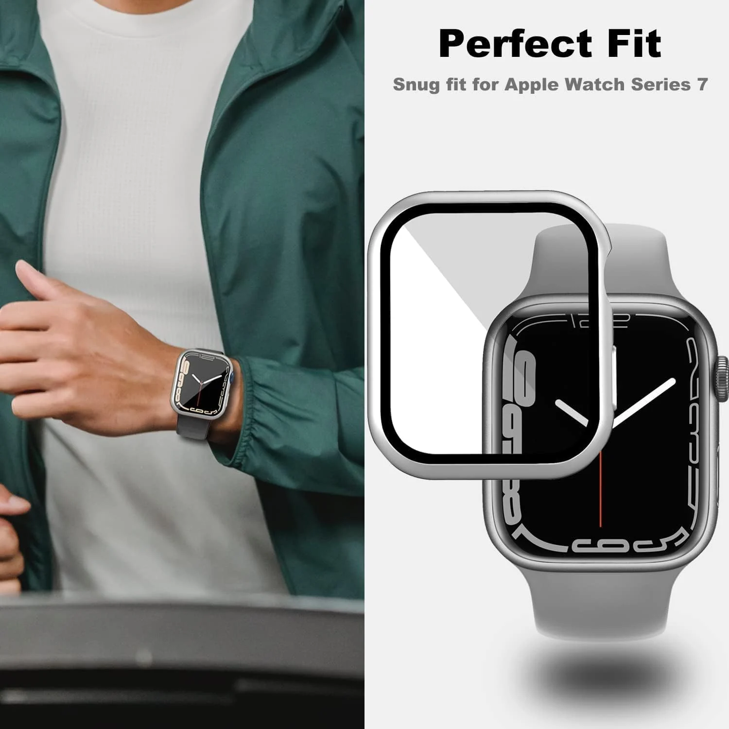 DL3 Mobilak Hard Case Designed for Apple Watch Series 3/2/ 38mm, Built-in 9H [HD Clear] Tempered Glass Screen Protector, [Full Protection] Slim Cover for iWatch Series 3/2/1 38mm - Silver