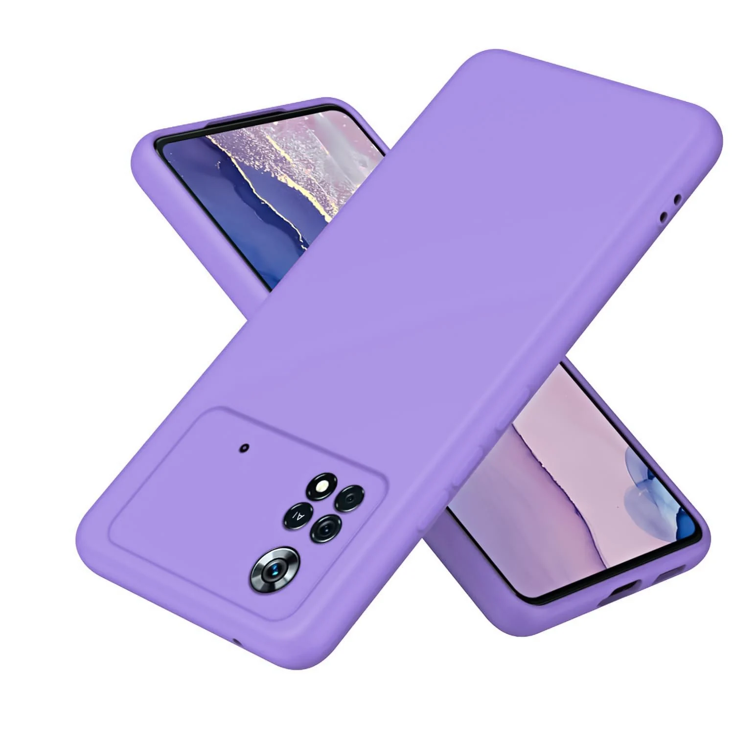 DL3 Mobilak Liquid Silicone Protective Case with Soft Microfiber Lining with Full Camera Protection for Xiaomi Poco X4 Pro 5G - Light Purple