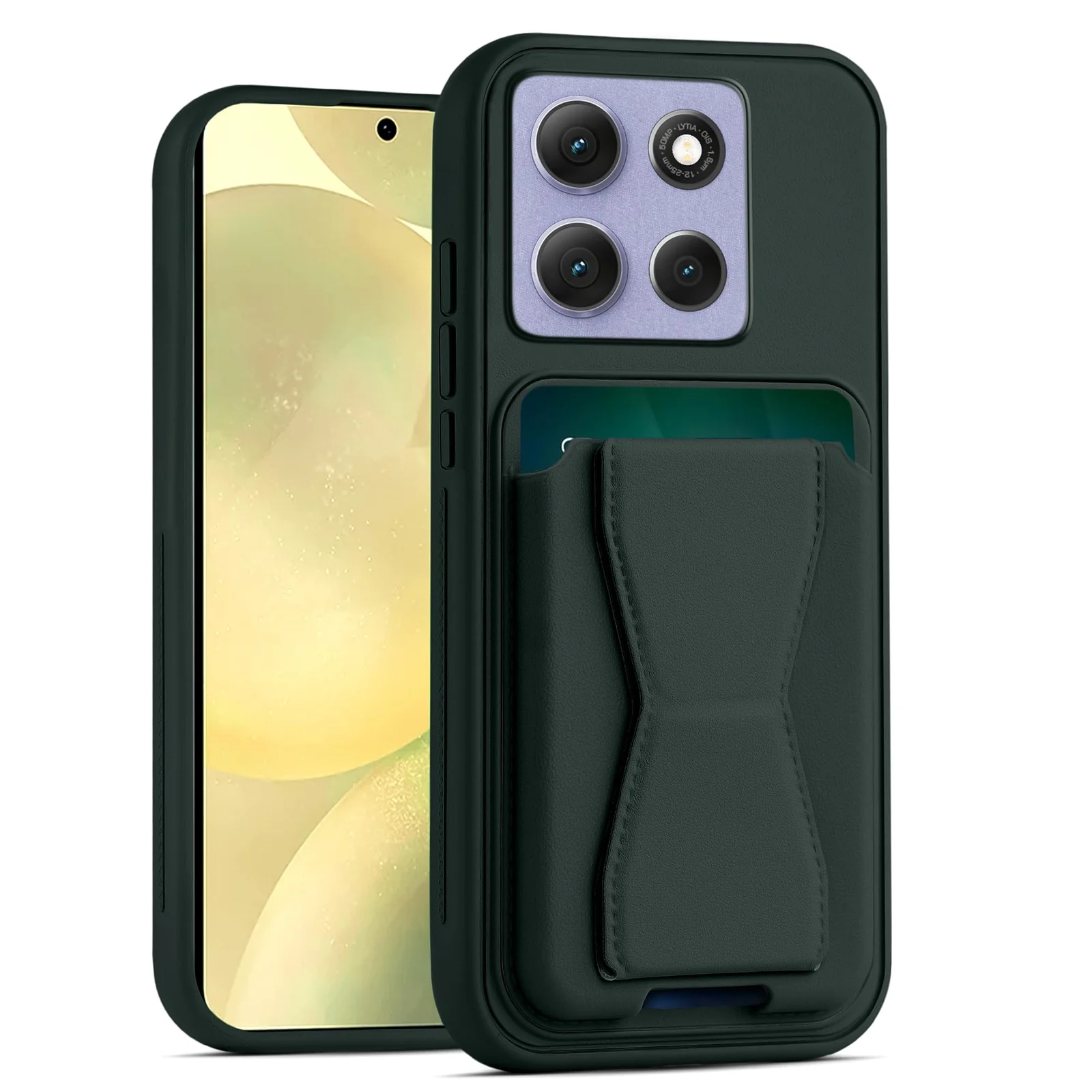 DL3 Mobilak Leather Wallet Case for Moto Edge 60 Fusion / Edge 60, Camera protection, Shock-absorbing protection, Built-in kickstand - Dark Green