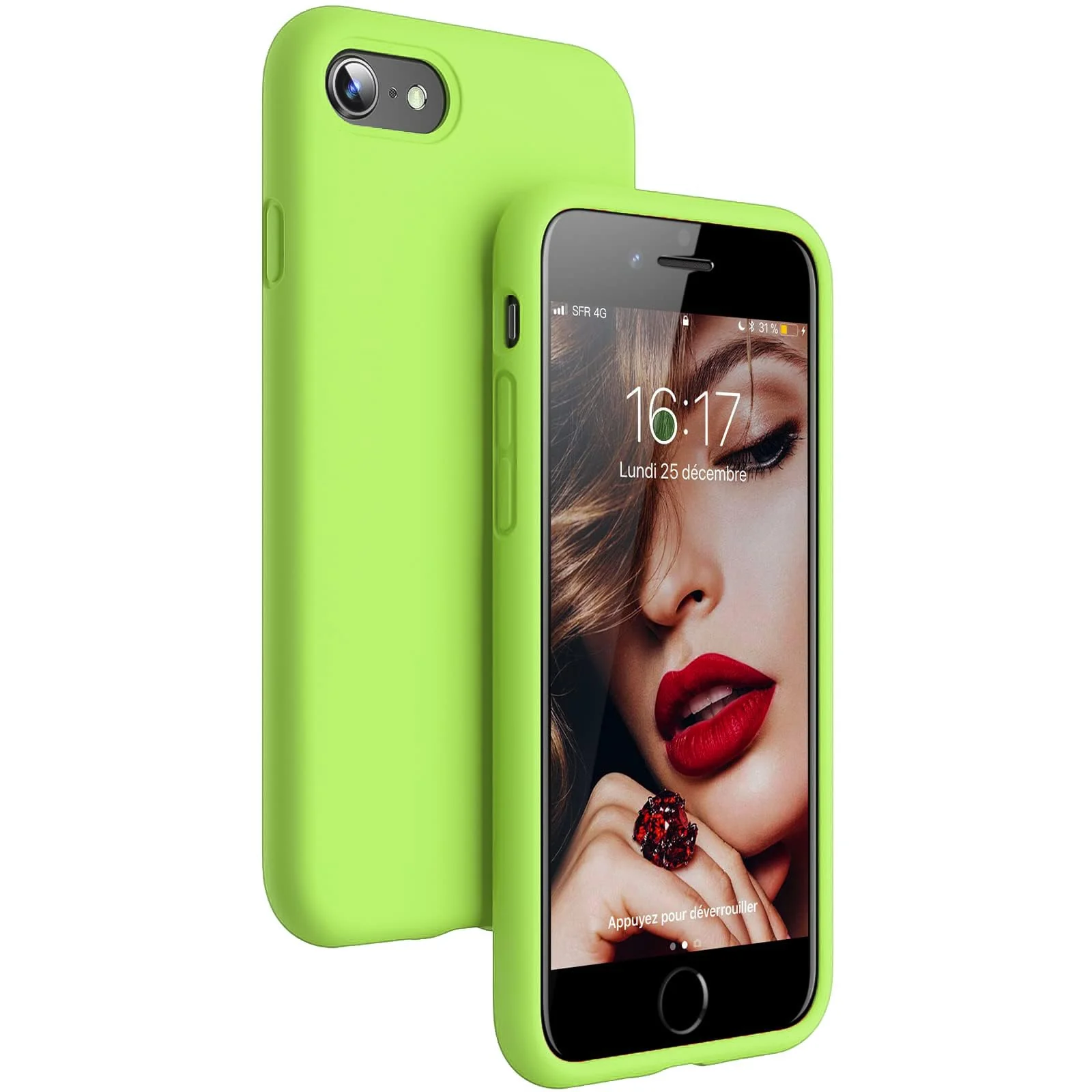 DL3 Mobilak Liquid Silicone Protective Case for iPhone SE 2022, SE 2020, iPhone 7, iPhone 8 with Camera Protection and Microfiber Lining - Lemon