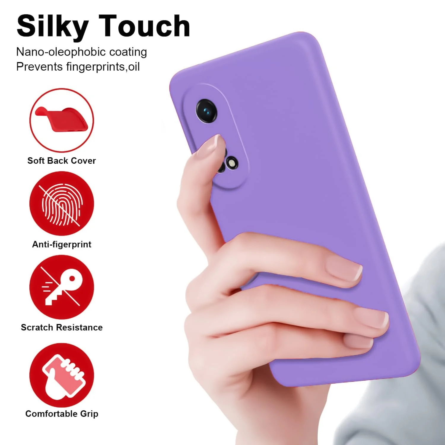 DL3 Mobilak Soft Silicone Protective Case for OPPO Reno 8T 4G with Microfiber Lining and Shockproof Design - Light Purple