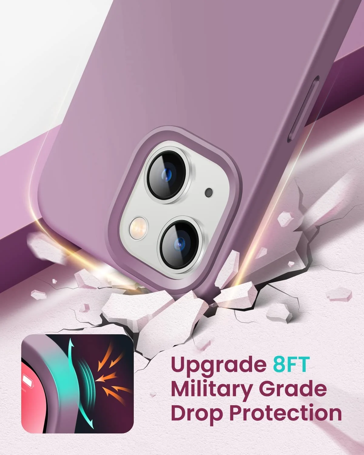 DL3 MOBILAK Compatible with iPhone 13 / iPhone 14 (6.1 Inch) Case, Liquid Silicone Case, Full Body Protective Cover, Shockproof, Slim Phone Case, Anti-Scratch Soft Microfiber Lining - Lilac Purple