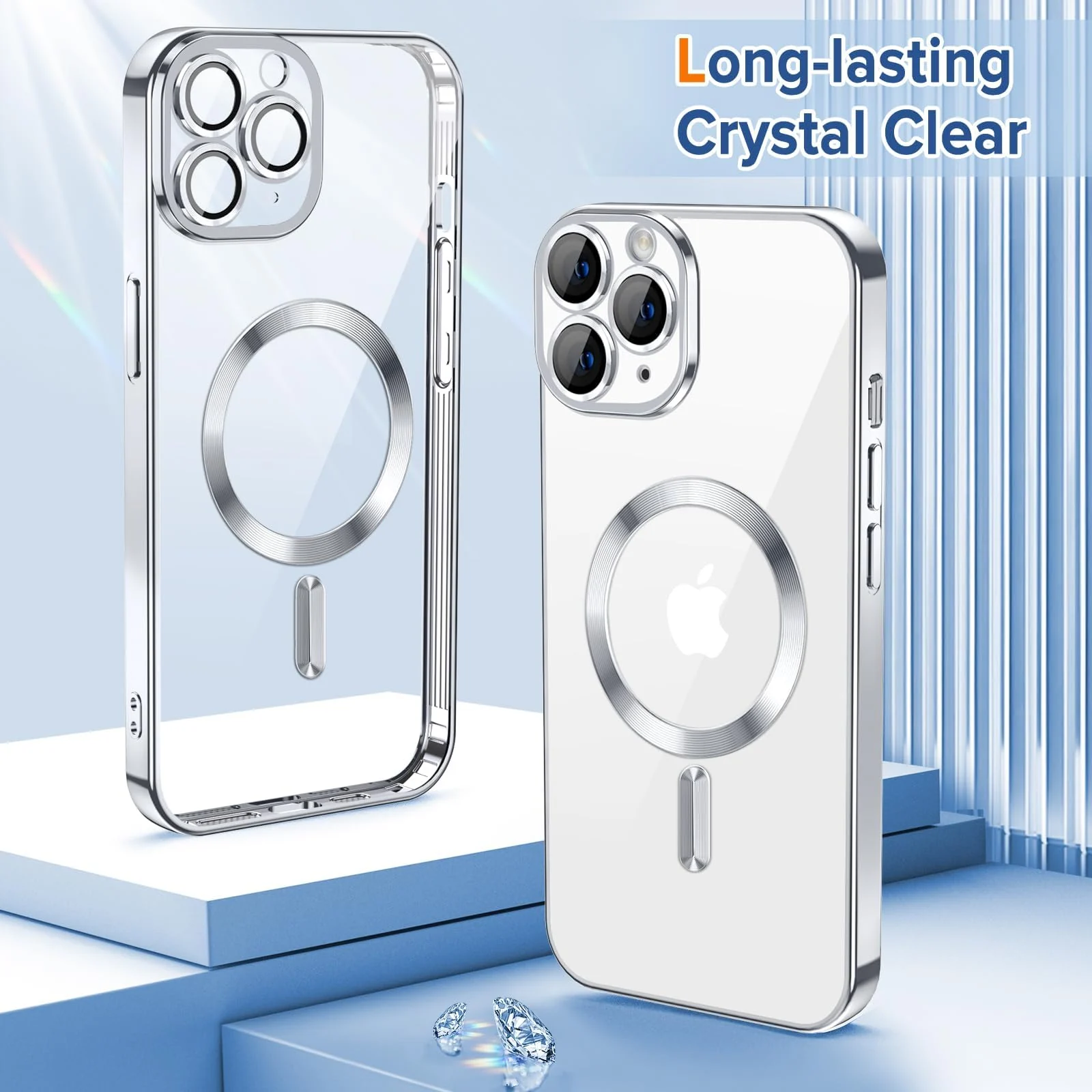 DL3 Mobilak Soft Clear Case for iPhone 11 Pro 5.8-Inch, Camera Lens Full Protection, Compatible with MagSafe Wireless Charging, Shockproof Electroplated TPU Phone Cover - Silver