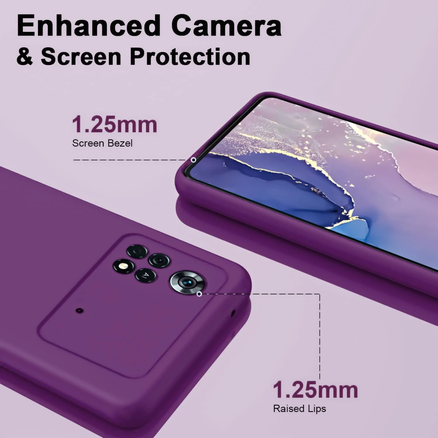 DL3 Mobilak Liquid Silicone Protective Case with Soft Microfiber Lining with Full Camera Protection for Xiaomi Poco X4 Pro 5G - Violet