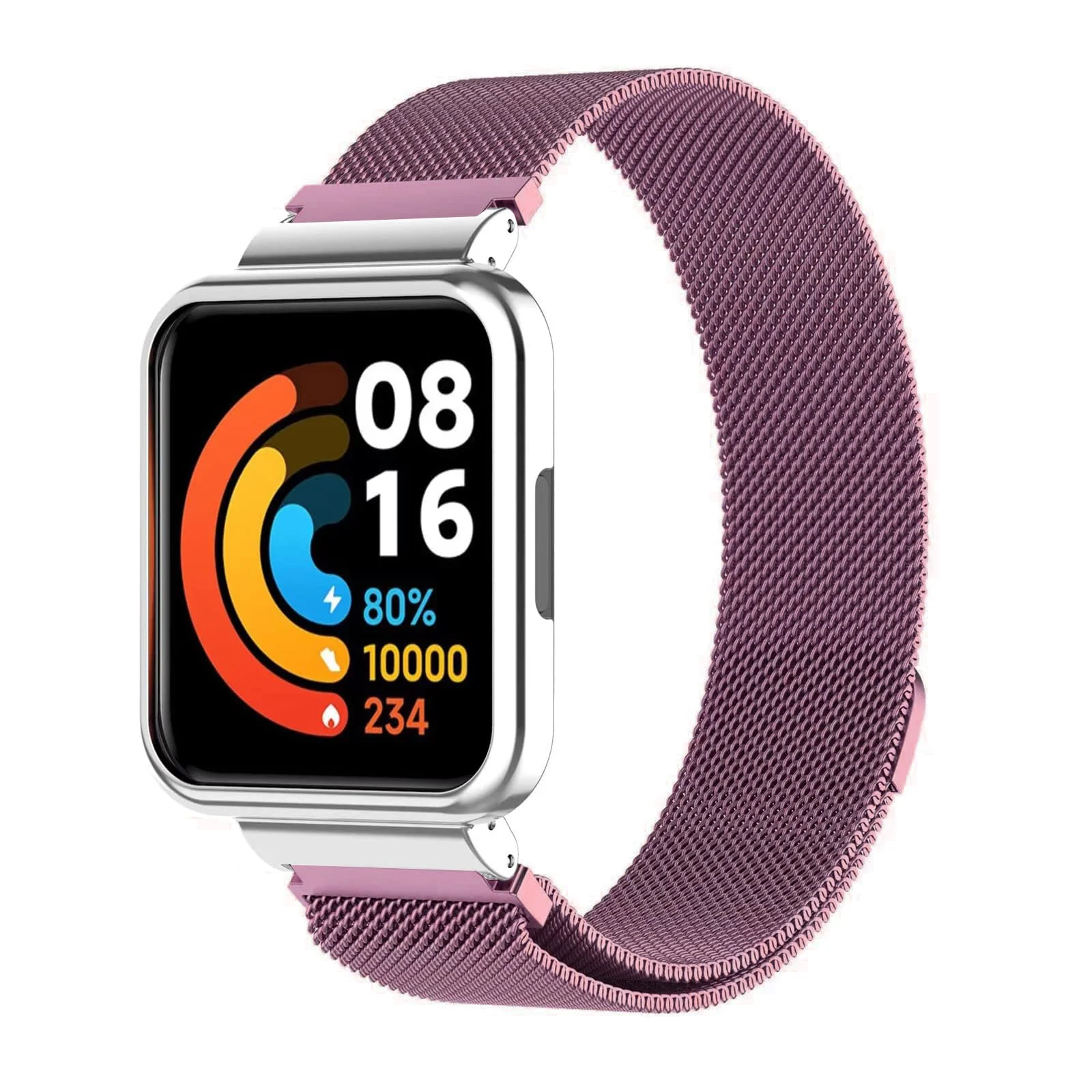 DL3 Mobilak Strap For Xiaomi Redmi Watch 2 Lite/Poco Watch/Redmi Watch 2 / Horloge 2, Magnetic Metal Stainless Steel Adjustable Wristbands Breathable Watch Band With Frame Metal - Pink & Silver