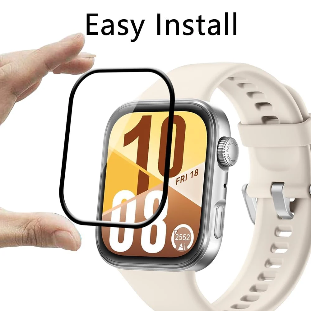 DL3 Mobilak Screen Protector For Huawei Watch Fit 4, 3D Curved Soft Edge Protective Film [Anti-Scratch] [Bubble Free] [Ultra Shatterproof] [High Sensitive] (Not Glass) For Huawei Watch Fit4 - Black