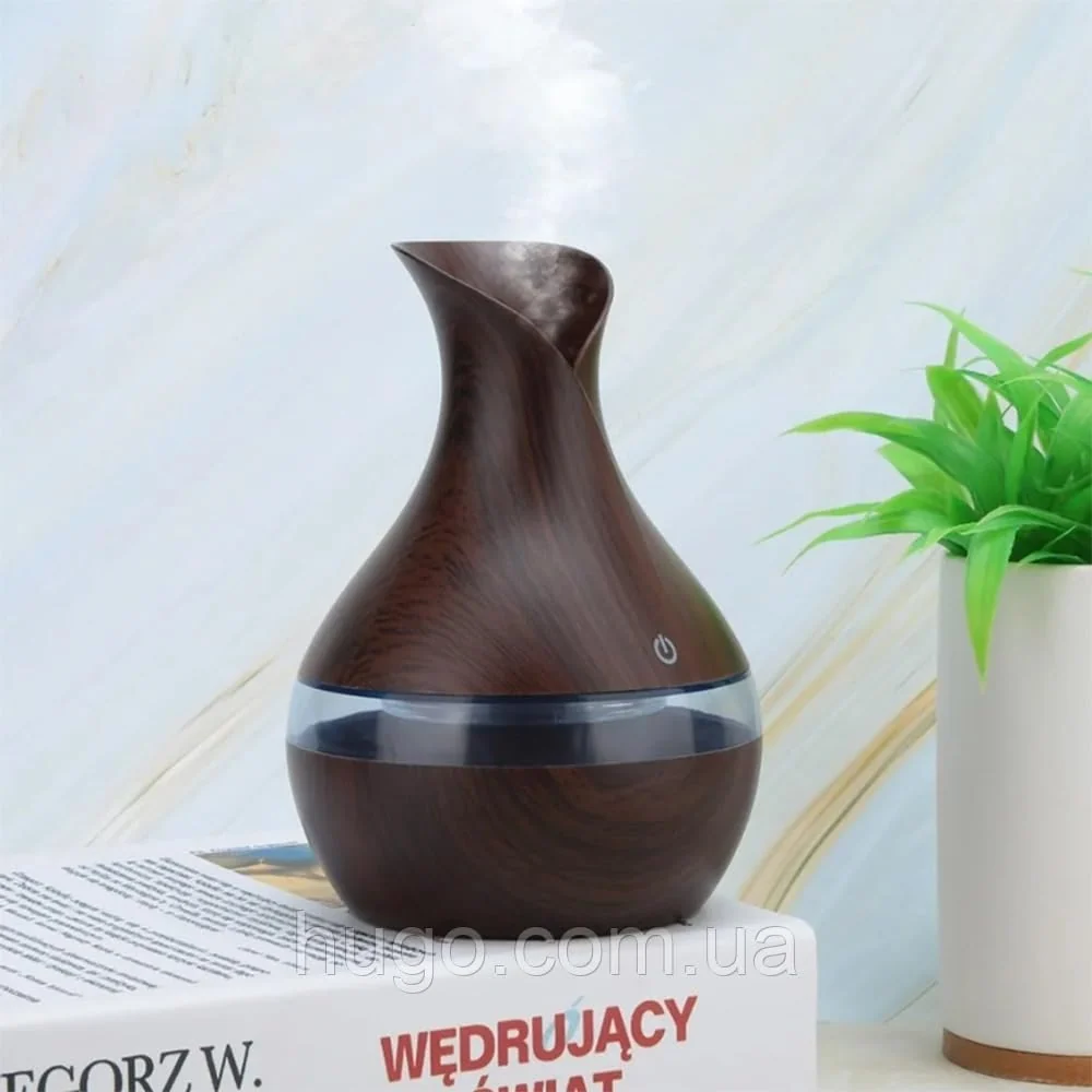 Mobigon Wood Cool Mist Ultrasonic Humidifier for Room Moisture, Aroma Diffuser for Home, 300ml Essential Oil Diffuser with 7 Colorful Night Light, Auto Shut-Off, Home, Office, car - C.Dark Brown