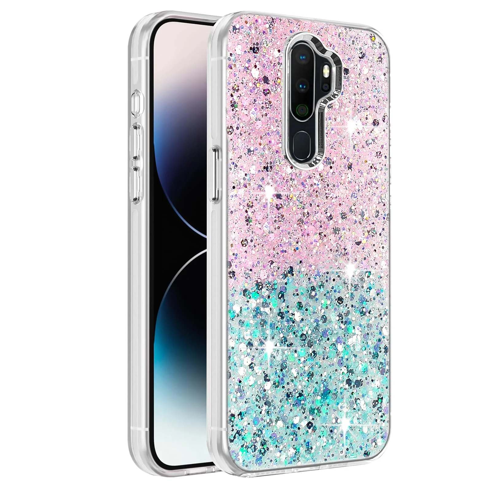 DL3 Mobilak Glitter Rhinestone Protective Case for OPPO A9 2020 / OPPO A5 2020 with Shockproof Design - Pink Green