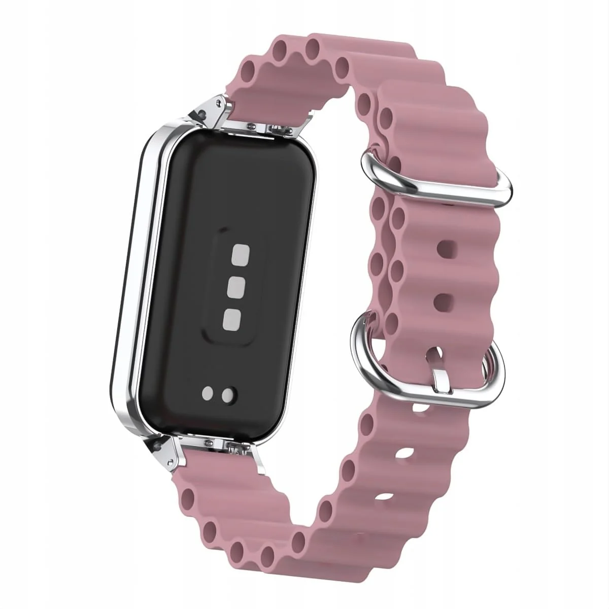 DL3 Mobilak Ocean Strap Compatible with Xiaomi Redmi Band 2/Smart Band 8 Active, Adjustable Silicone Band with Metal Buckle and Frame for Women and Men - Rosy Brown
