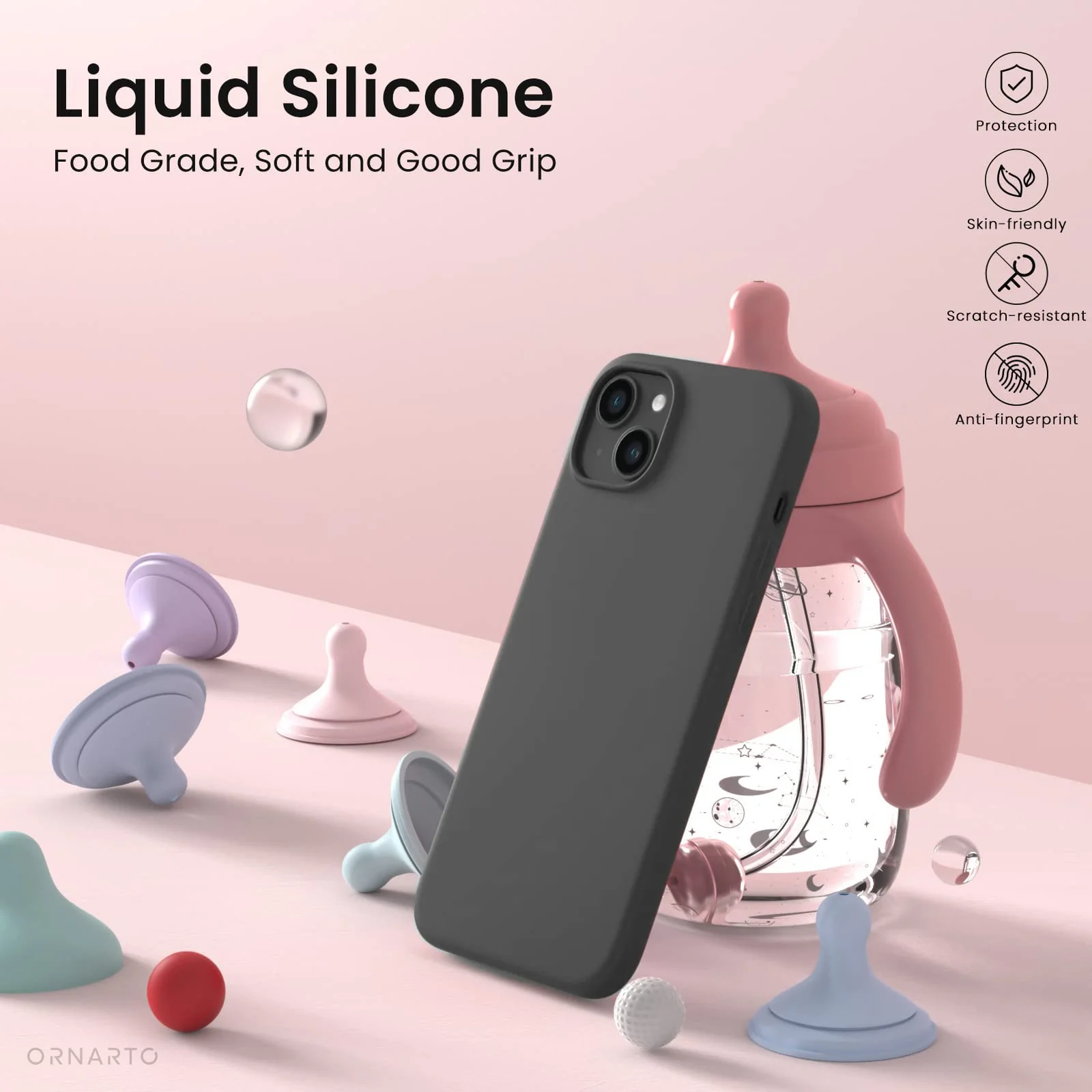 DL3 Mobilak Liquid Silicone Case for iPhone 13 / iPhone 14 (6.1 Inch), Shock-absorbing protection, Scratch-resistant surface, Soft microfiber lining - Deep Grey