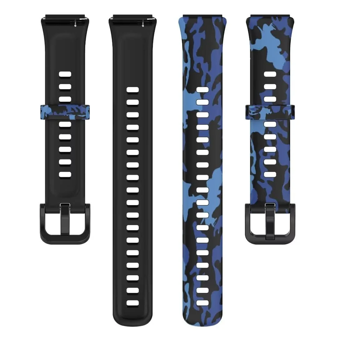 DL3 Mobilak Silicone Strap for Huawei Watch Fit, Soft Band Ultra-Light Waterproof Durable Adjustable Replacement Wristband - Camouflage Blue