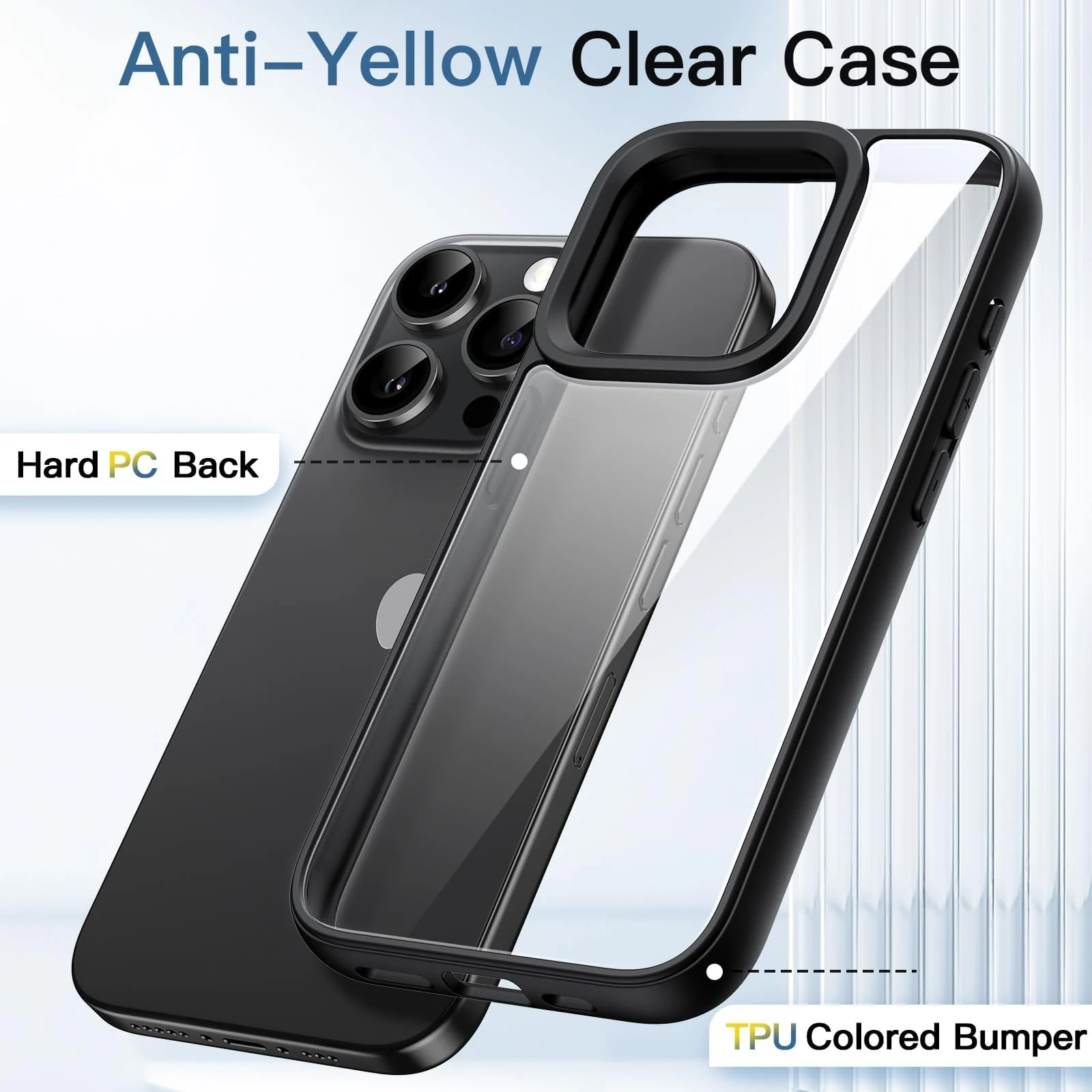 DL3 Mobilak Clear TPU Case for iPhone 15 Pro Max 6.7-Inch, Supports wireless charging, Shock-absorbing protection, Anti-fingerprint finish - Black
