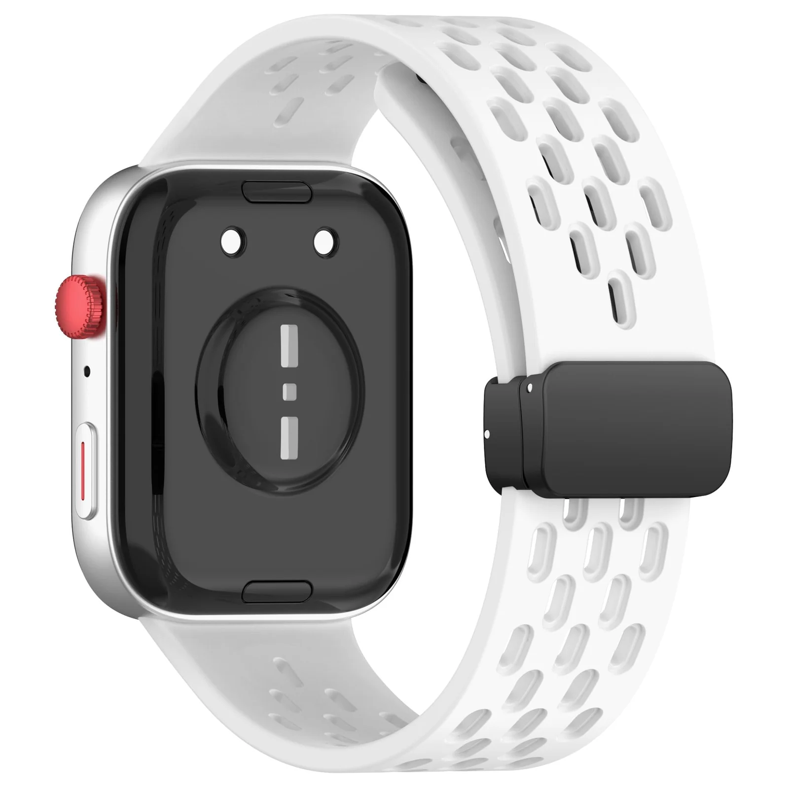 DL3 Mobilak Silicone Strap Compatible with Huawei Watch Fit 3/Fit 4/Fit 4 Pro Magnetic Metal Buckle Sport Silicone Breathable Strap for Men Women Band Quick Release Soft Replacment Wristband - White