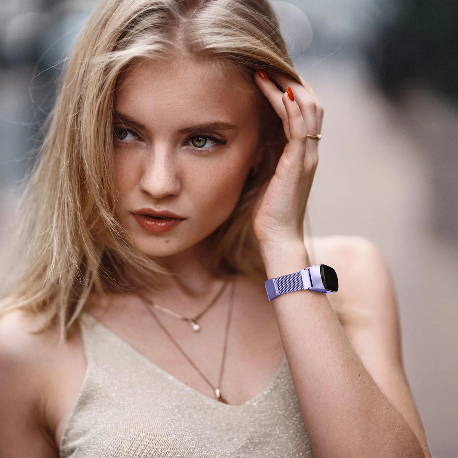 DL3 Mobilak Compatible with Xiaomi Mi Band 7 Strap for Women Men, Adjustable Stainless Steel Metal Replacement Strap Magnetic Metal Wristband, Straps Compatible with Mi Band 7 - Light Purple