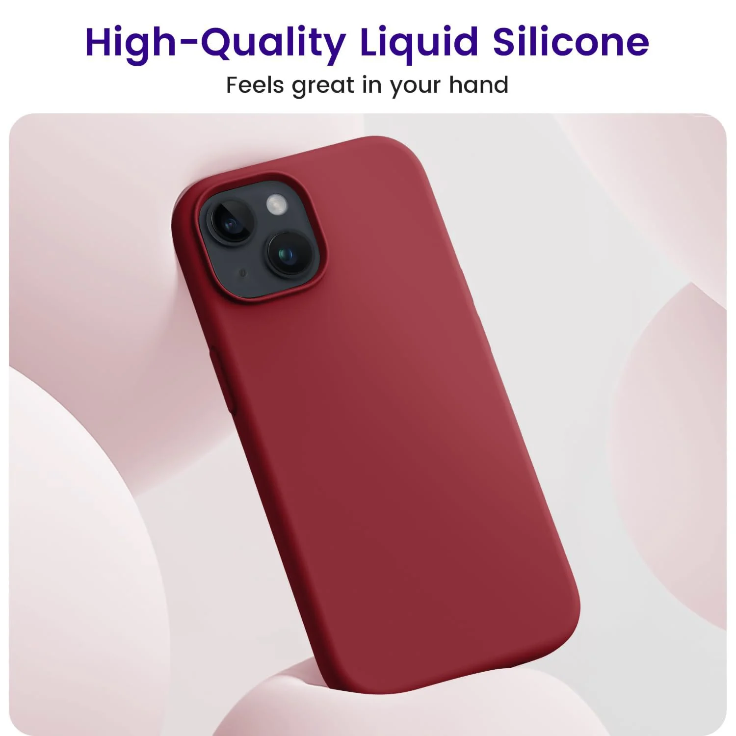 "DL3 Mobilak Liquid Silicone Protective Case for 𝐢𝐏𝐡𝐨𝐧𝐞 𝟏𝟓 𝐏𝐥𝐮𝐬, 𝐢𝐏𝐡𝐨𝐧𝐞 𝟏𝟒 𝐏𝐥𝐮𝐬 "" with Camera Protection and Microfiber Lining - Dark Red"