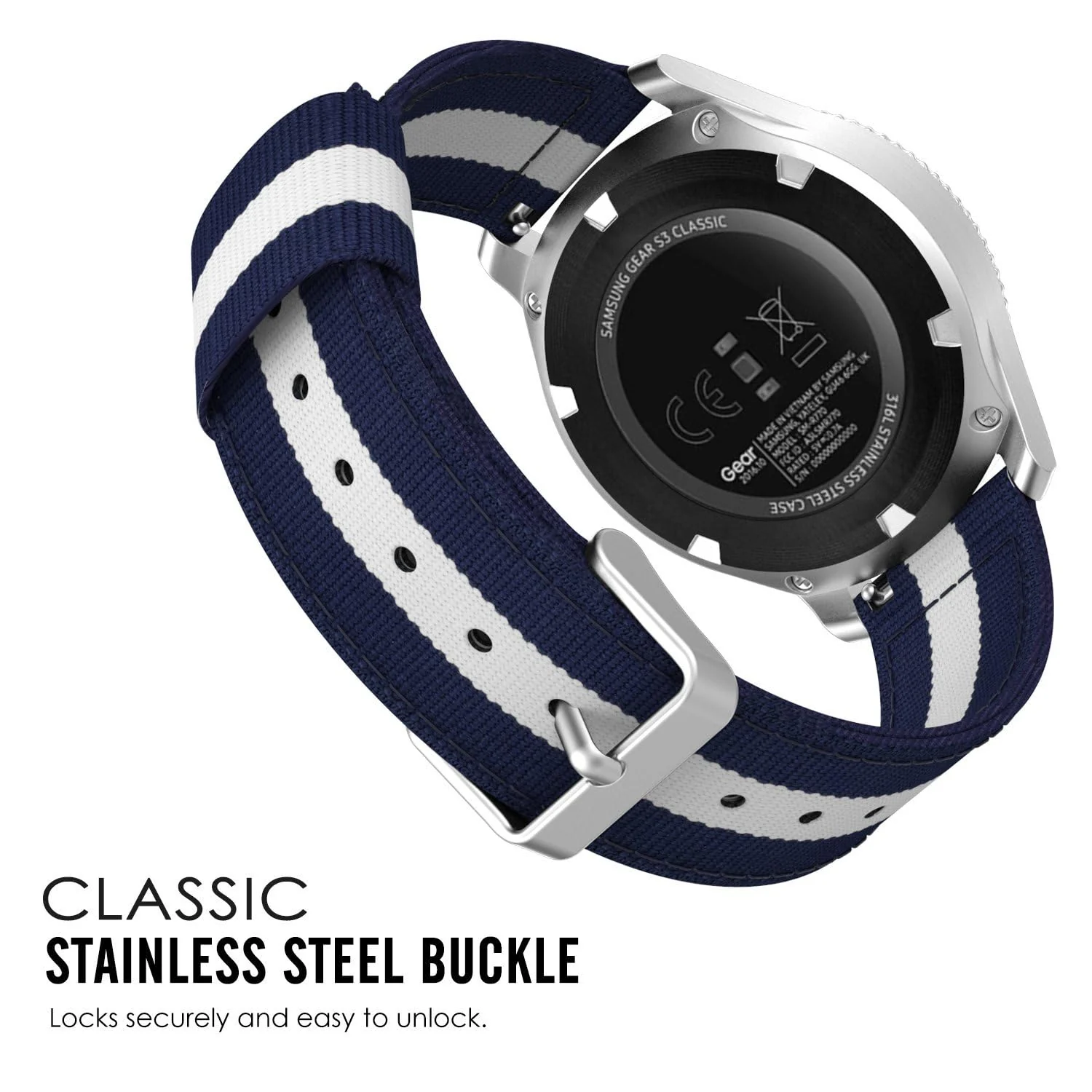DL3 Mobilak Nylon Canvas Band 20MM Strap For Samsung Gear Sport/Watch 4/Watch 5/Watch 5 Pro/S2 classic/active 2 40mm 44mm/Amazfit GTS 3/4/4 Mini/Bip 3/Pro/GTS 2 mini/GTS 2e/Bip U - Blue White