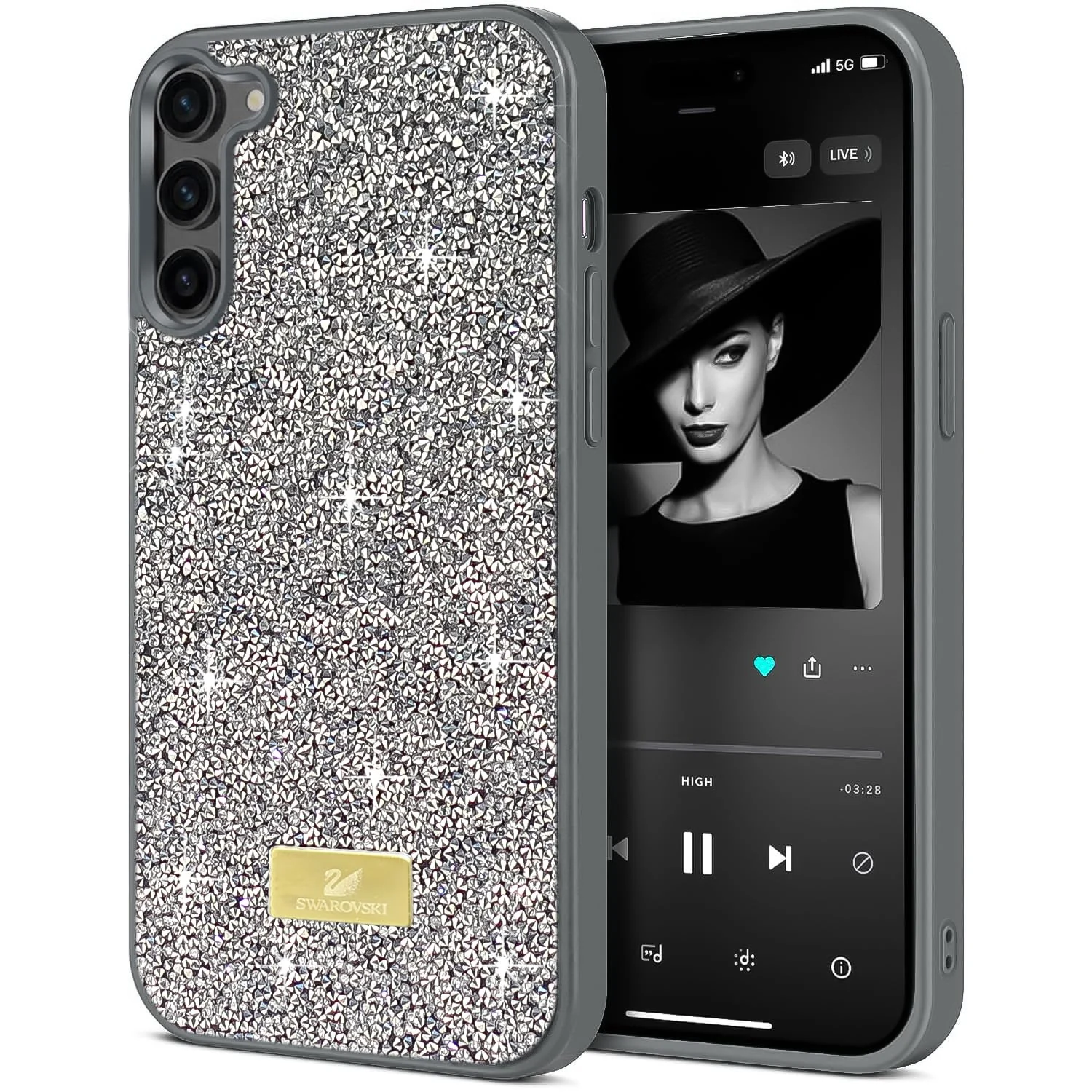Case For Samsung Galaxy S23+ Plus Case Glitter, Sparkle Diamond Crystal Bling Case with Bling, Ultra Thin Lightweight Full Body Shockproof Anti-Scratch Protective Cover - Black
