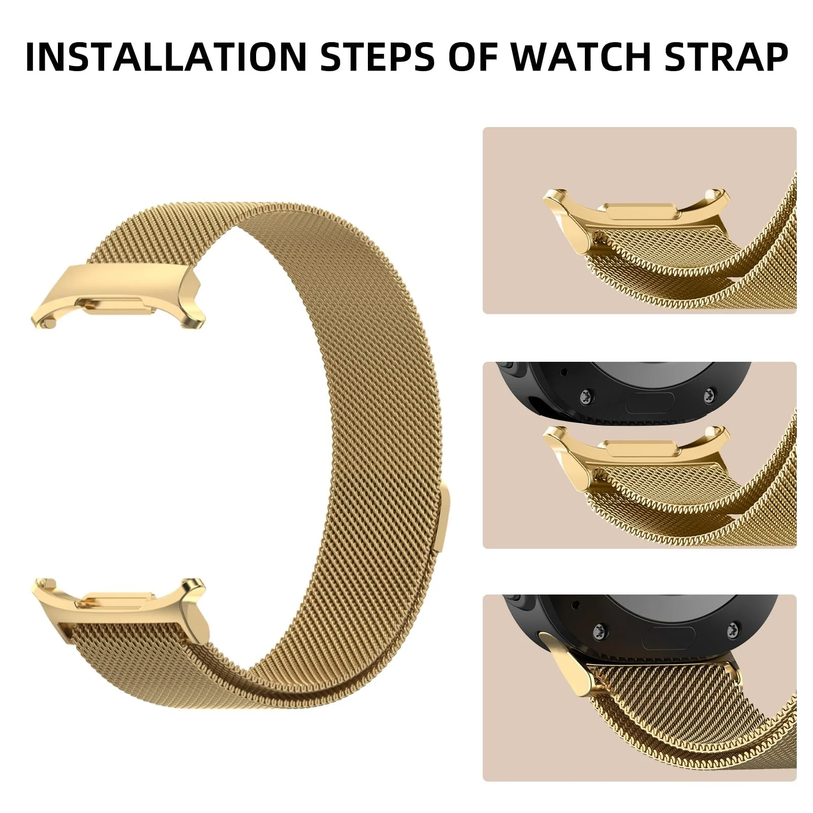 DL3 Mobilak Metal Band Compatible with Samsung Galaxy Watch 7 Ultra Bands 47mm, Stainless Steel Mesh Loop Magnetic Clasp Wristbands Replacement Accessory Women Men for Samsung Watch Ultra Band 47 mm - Gold