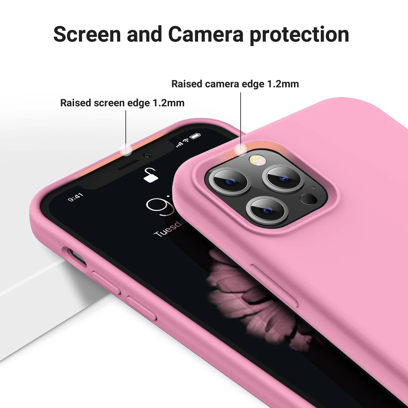 DL3 Mobilak Liquid Silicone Protective Case for iPhone 14 Pro Max (6.7 Inch) with Camera Protection and Microfiber Lining - Pink 3
