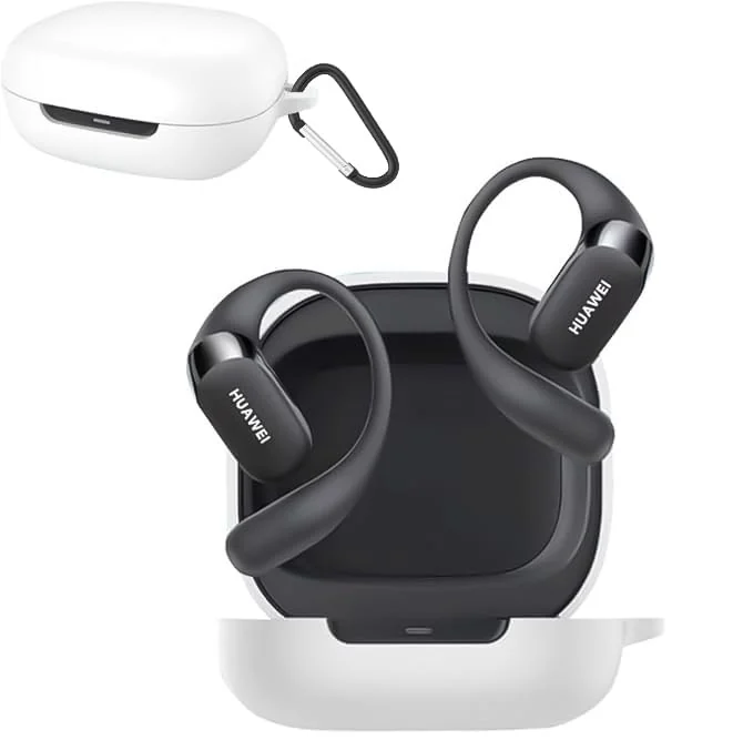 DL3 Mobilak Silicone Case Compatible with Huawei FreeArc Earbuds, Soft Silicone Protective Case Cover, Shockproof Sleeve with Carabiner - White