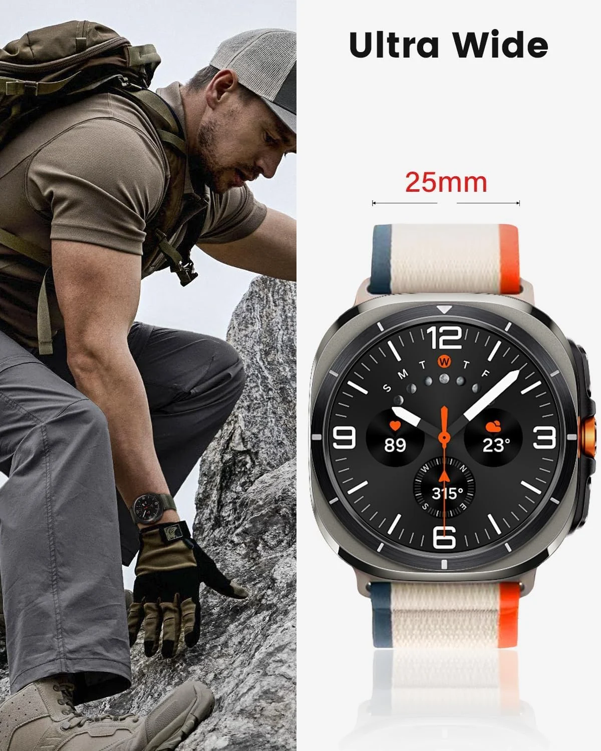 DL3 Mobilak For Samsung Galaxy Watch ultra Strap 47mm, One Click Trail Loop Strap for Men Women, Soft Nylon Sport Loop Elastic Replacement Wristband for Galaxy Watch 7 Ultra - White Gray