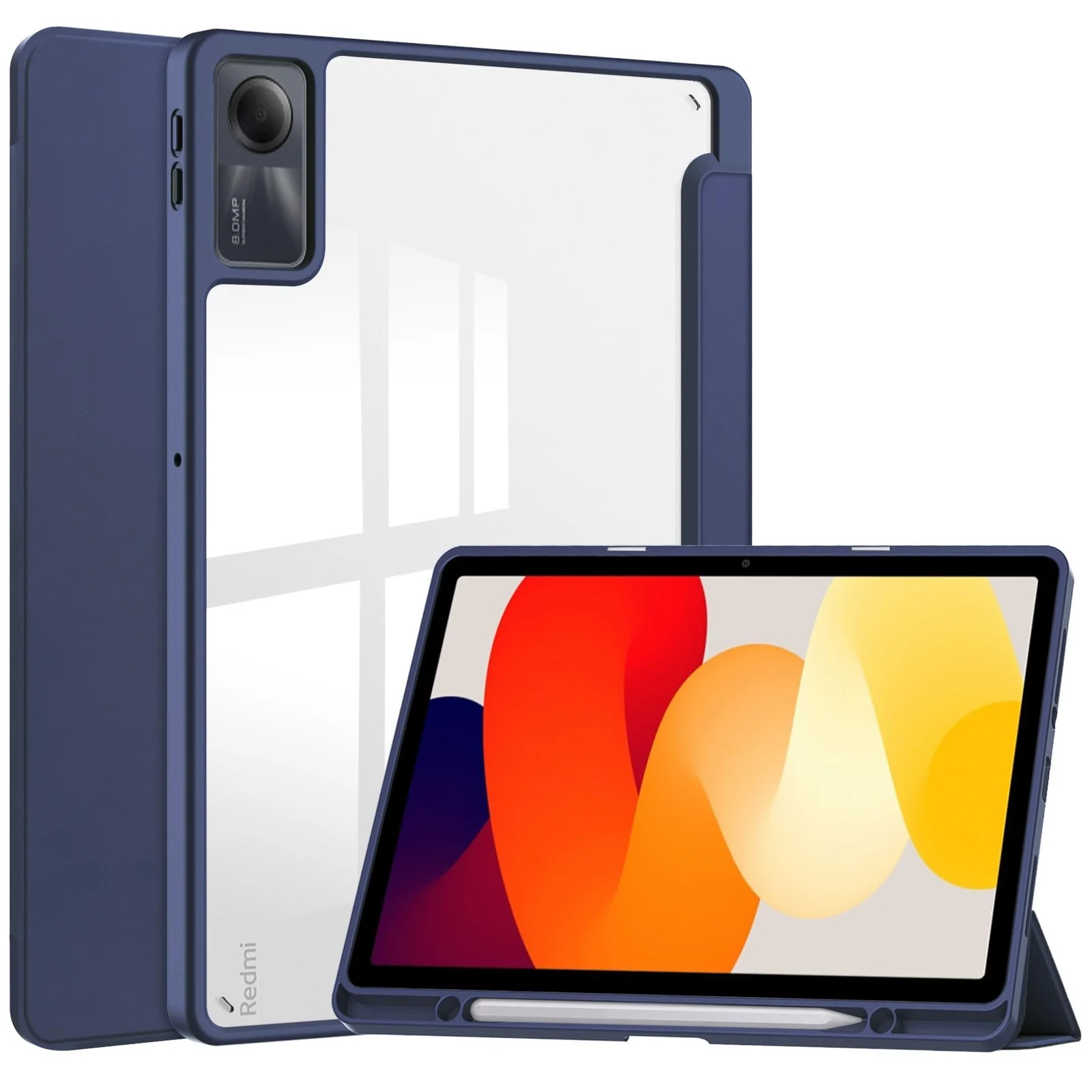 DL3 Mobilak Xiaomi Redmi Pad SE 11 inch Tablet 2023 Case with Pen Holder, Soft TPU Back Trifold Stand Protective Smart Cover Flip, Auto Wake & Sleep