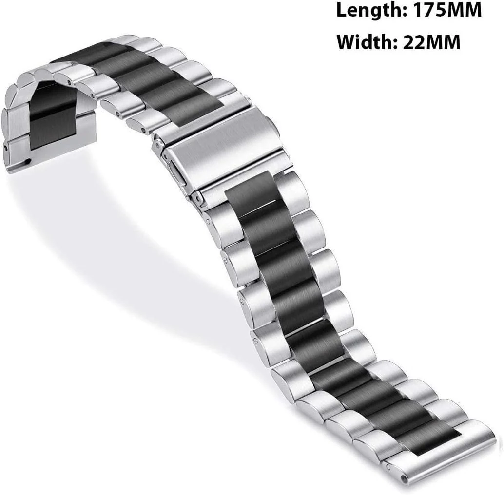DL3 Mobilak Strap Metal 22MM Bands For Samsung galaxy watch3 45mm /galaxy 46mm/Gear S3/Huawei watch GT3 46MM/GT2E/GT2 Pro/GT GT2 46MM/Magic Watch2 46mm/Amazfit GTR 2/2e/3/3pro/4 - Silver & Black