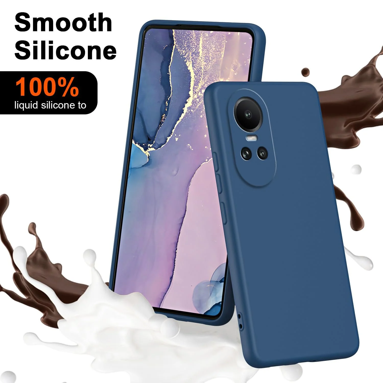 DL3 Mobilak Liquid Silicone Protective Case for OPPO Reno 10 5G / OPPO Reno 10 Pro 5G with Microfiber Lining and Shockproof Design - Blue
