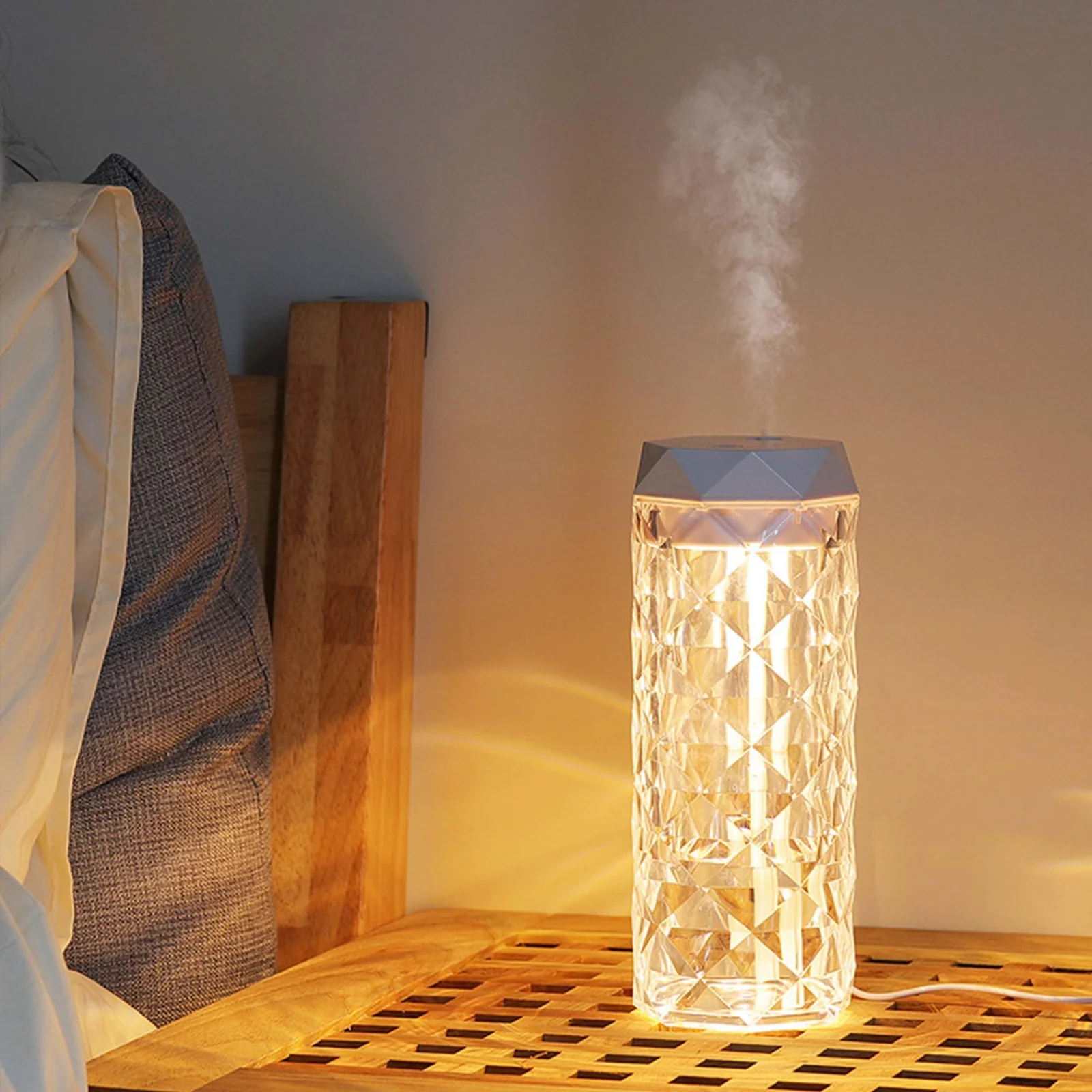 DL3 Mobilak Smart Crystal Lamp Air Humidifier Color Night Light - Lamp with Cool Mist Maker Fogger LED Atmosphere Room Home Decor Light - cool mist humidifier for bedroom Transparency 1000ml - Transparency