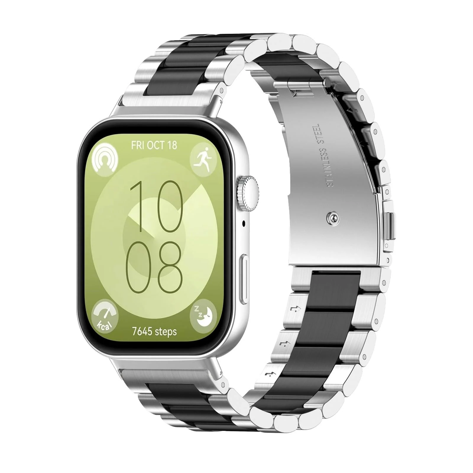 DL3 Mobilak سوار ساعة ذكية، متوافق مع Huawei Watch Fit 3/Fit 4/Fit 4 Pro Strap، من فولاذ مقاوم للصدأ، مقاس قابل للتعديل، تصميم نحيف وخفيف - فضي وأسود