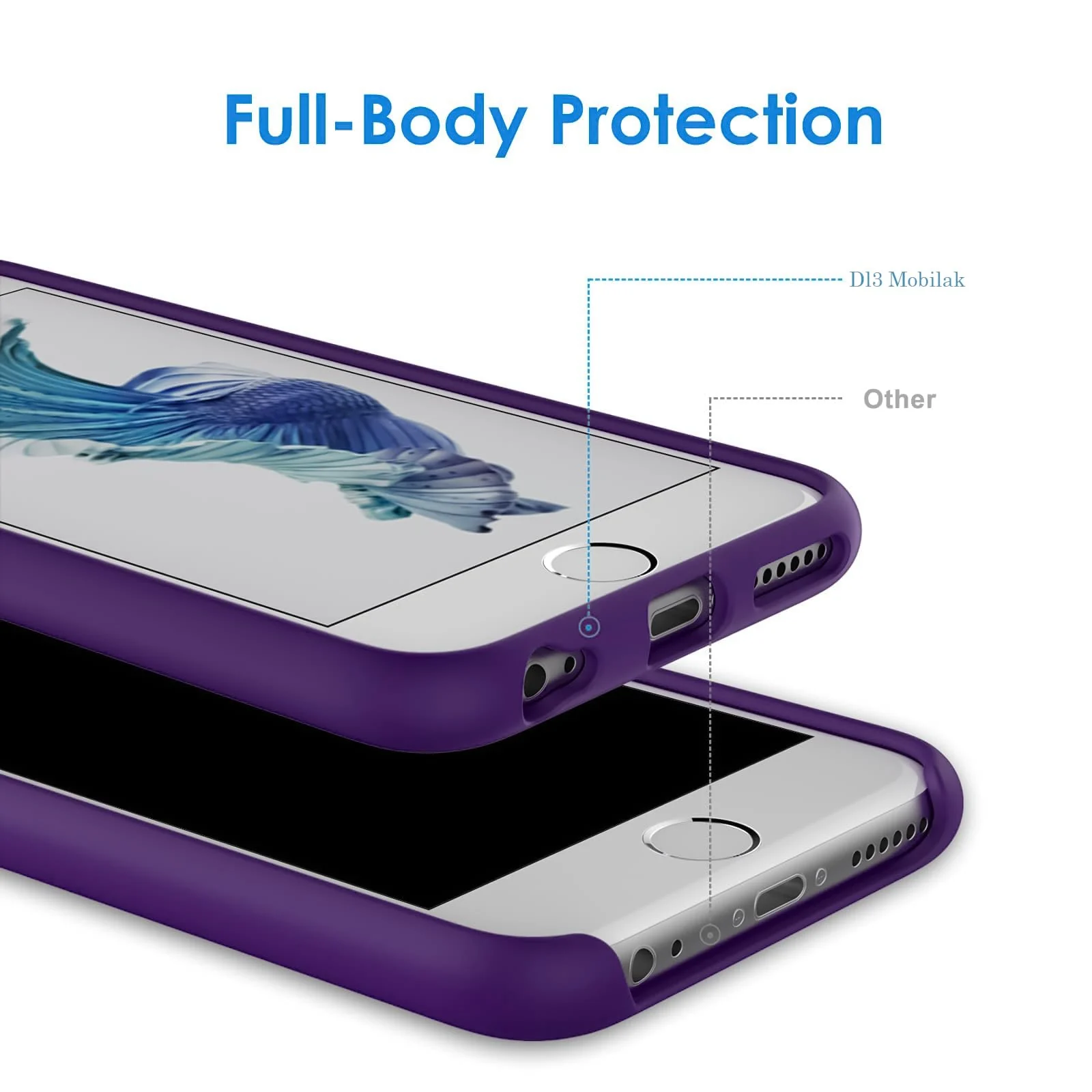 DL3 Mobilak Liquid Silicone Protective Case for iPhone 6 / 6S with Camera Protection and Microfiber Lining - Violet